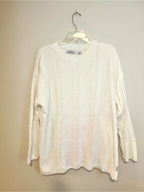 Orvis White Chenille Cable Texture Pullover Sweater XL
